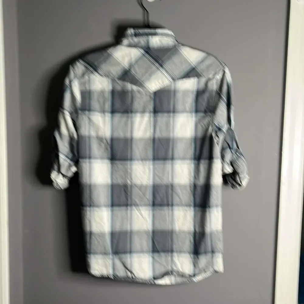 Boys Ditch Plains Blue and Gray Plaid Snap Front Shirt Size Large